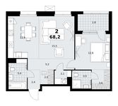 Планировка  2-комнатной квартиры, 68,2 м2