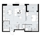 Планировка  2-комнатной квартиры, 68,7 м2