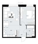 Планировка  2-комнатной квартиры, 49 м2