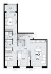 Планировка  3-комнатной квартиры, 97,9 м2
