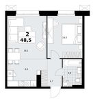Планировка  2-комнатной квартиры, 48,5 м2