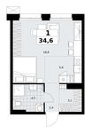 Планировка  1-комнатной квартиры, 34,6 м2