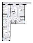 Планировка  3-комнатной квартиры, 90,9 м2