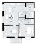 Планировка  3-комнатной квартиры, 79,8 м2