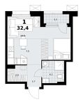 Планировка  1-комнатной квартиры, 32,4 м2