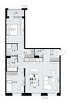 Планировка  3-комнатной квартиры, 88,3 м2