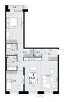 Планировка  3-комнатной квартиры, 91,3 м2