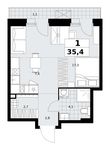 Планировка  1-комнатной квартиры, 35,4 м2