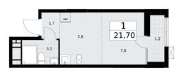 Планировка  1-комнатной квартиры, 21,7 м2