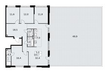 Планировка  5-комнатной квартиры, 169,7 м2