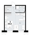 Планировка  1-комнатной квартиры, 39 м2