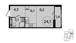 Планировка 1-комнатной квартиры, 24,1 м2