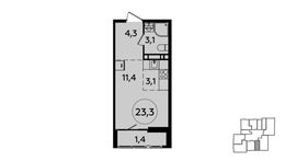 Планировка 1-комнатной квартиры, 23,3 м2