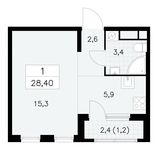 Планировка 1-комнатной квартиры, 28,4 м2