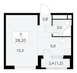 Планировка 1-комнатной квартиры, 28,2 м2