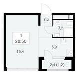 Планировка 1-комнатной квартиры, 28,3 м2