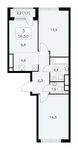 Планировка 3-комнатной квартиры, 56,5 м2