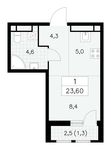 Планировка 1-комнатной квартиры, 23,6 м2