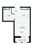 Планировка 1-комнатной квартиры, 23,6 м2