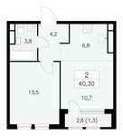 Планировка 2-комнатной квартиры, 40,3 м2