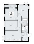 Планировка 3-комнатной квартиры, 70,1 м2