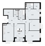 Планировка 4-комнатной квартиры, 100,9 м2