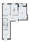 Планировка 3-комнатной квартиры, 84,5 м2