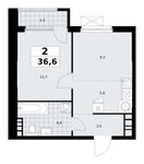 Планировка 2-комнатной квартиры, 36,6 м2