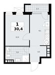 Планировка 1-комнатной квартиры, 30,4 м2
