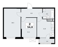 Планировка 2-комнатной квартиры, 54 м2