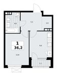 Планировка 1-комнатной квартиры, 36,2 м2