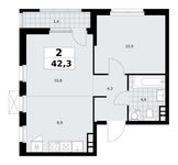 Планировка 2-комнатной квартиры, 42,3 м2