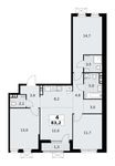 Планировка 4-комнатной квартиры, 83,2 м2