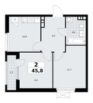 Планировка 2-комнатной квартиры, 45,8 м2