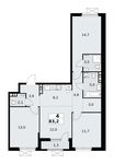Планировка 4-комнатной квартиры, 83,2 м2