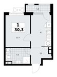 Планировка 1-комнатной квартиры, 30,3 м2