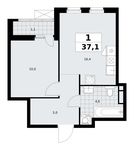Планировка 1-комнатной квартиры, 37,1 м2