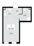 Планировка 1-комнатной квартиры, 26,4 м2