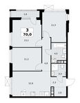 Планировка  3-комнатной квартиры, 70 м2