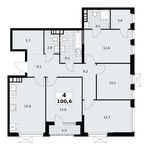 Планировка  4-комнатной квартиры, 100,6 м2