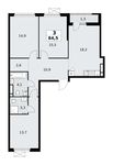 Планировка  3-комнатной квартиры, 84,5 м2