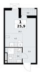 Планировка  1-комнатной квартиры, 25,9 м2