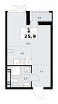 Планировка  1-комнатной квартиры, 25,9 м2