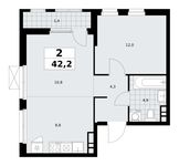 Планировка  2-комнатной квартиры, 42,2 м2