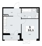 Планировка 1-комнатной квартиры, 32,1 м2