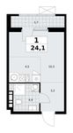 Планировка 1-комнатной квартиры, 24,1 м2