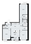 Планировка  4-комнатной квартиры, 83,1 м2
