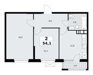 Планировка  2-комнатной квартиры, 54,1 м2