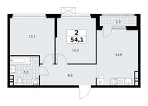 Планировка  2-комнатной квартиры, 54,1 м2