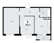 Планировка  2-комнатной квартиры, 54,1 м2
